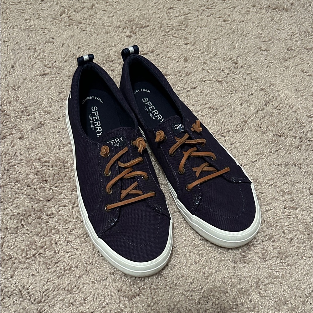 Sperry Women's Navy Sneakers with Tan Laces